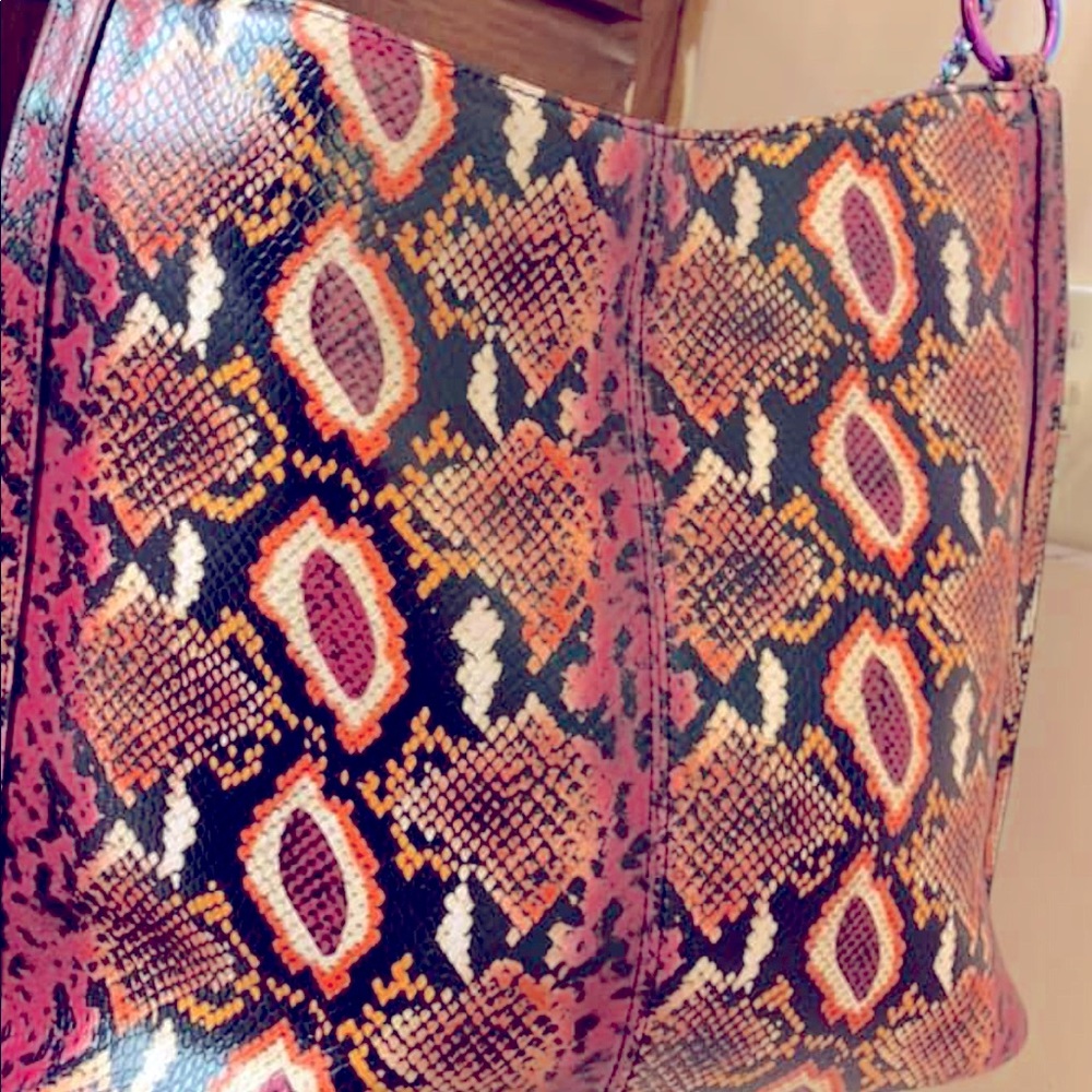 Sassy Jones Pink, Orange and Black Snake-Print Shoulder Bag